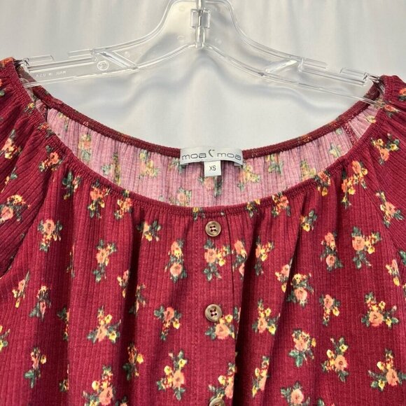 Moa Moa Womens Blouse Multicolor Floral Long Sleeve Puff Scoop Neck Ruffles XS - Picture 3 of 10